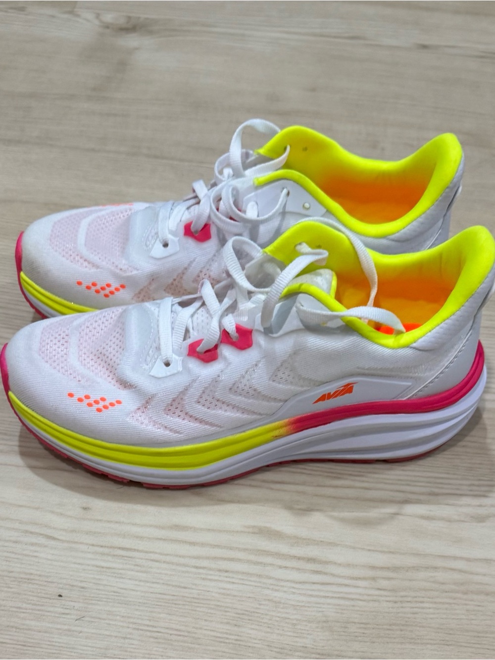 Avia White Running Shoes with Neon Yellow & Hot Pink Accents
